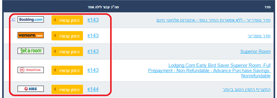 השוואת מחירים של בתי מלון